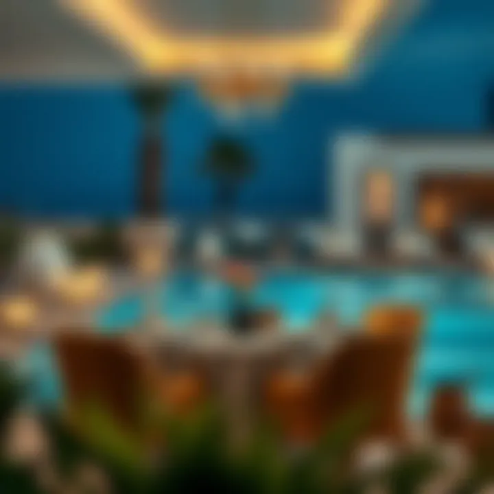 Sophisticated dining area near a private pool, perfect for a luxurious meal
