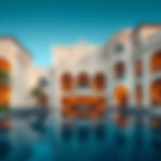 Luxurious hotel exterior showcasing stunning architecture and private pool
