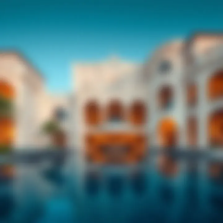 Luxurious hotel exterior showcasing stunning architecture and private pool