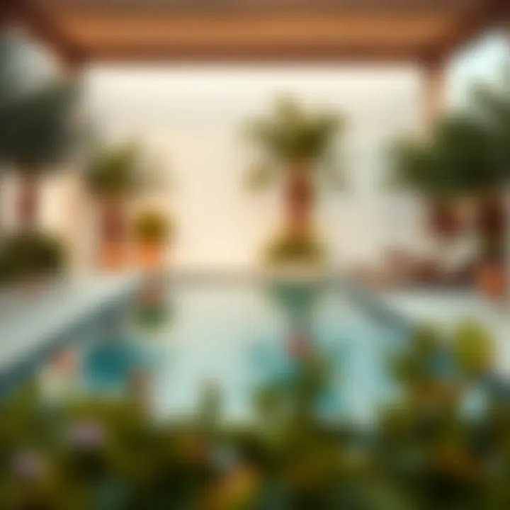 Elegant private poolside setting with plush loungers and vibrant greenery