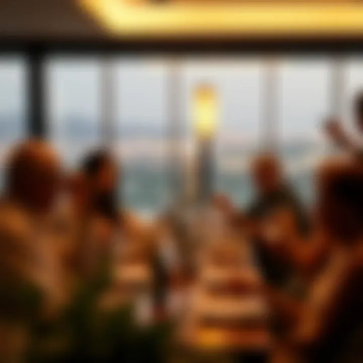 Visitors enjoying a meal at Al Beiruti with a view of Dubai Hills