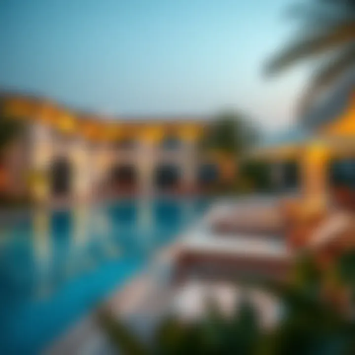Resort-Style Outdoor Amenities Outdoor amenities including swimming pool and lounge area at Al Mamzar Chalets