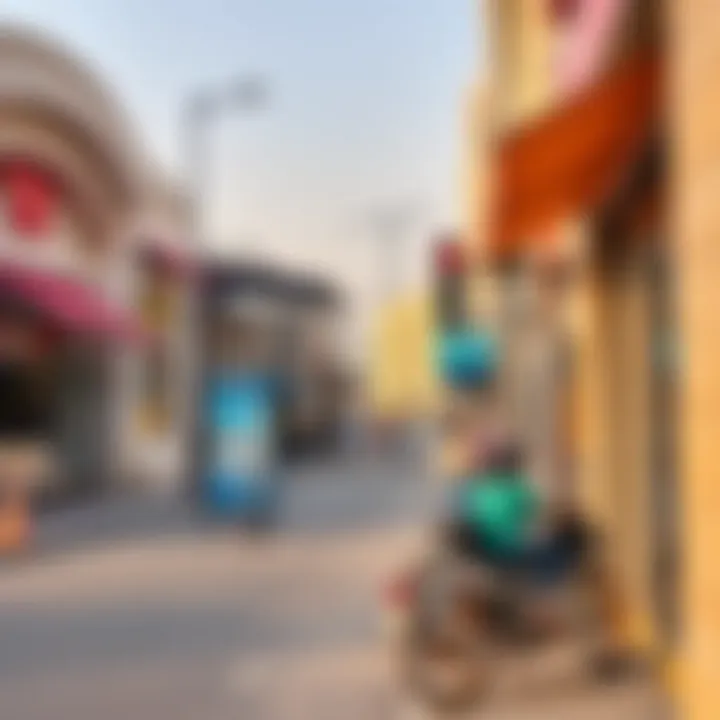 A vibrant street view of Al Qusais showcasing local amenities