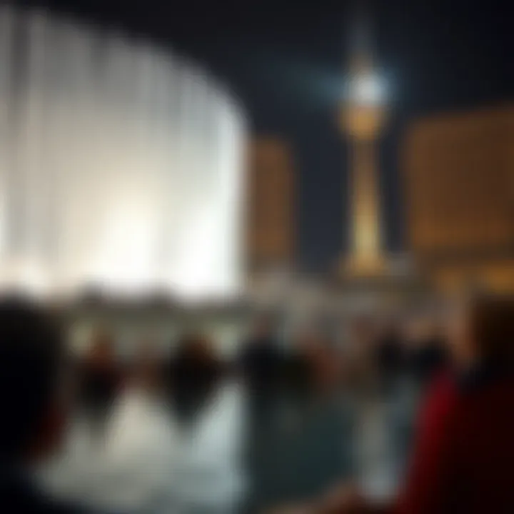 Audience gathered around the fountain, captivated by the show