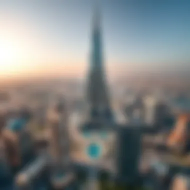 Aerial View of Bahwan Tower Aerial perspective of Bahwan Tower within the Dubai real estate landscape
