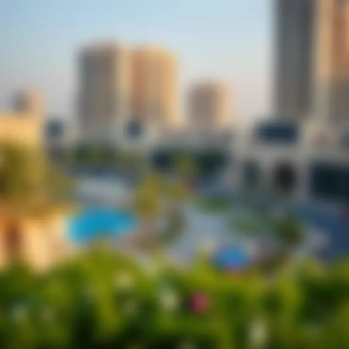 Surrounding amenities near Bahwan Tower including parks and shopping areas