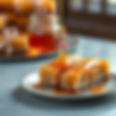 Delicious Baklava Close-up view of delicate Baklava drizzled with honey