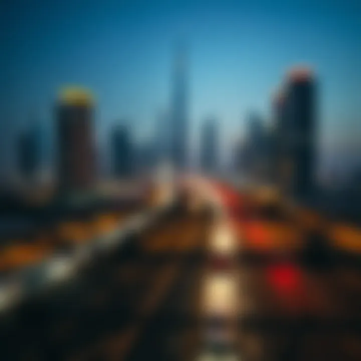 Urban skyline of Dubai along Sheikh Zayed Road