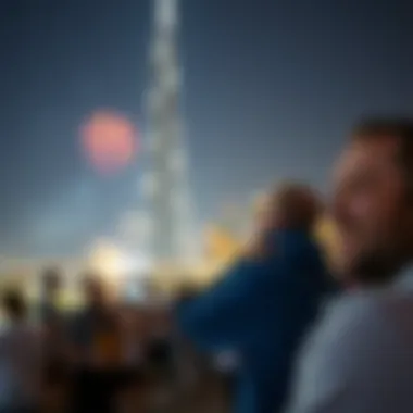 Excited Spectators Enjoying the Show Crowd gathering at a scenic location to enjoy Burj Khalifa fireworks