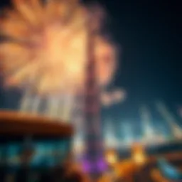 Stunning view of Burj Khalifa fireworks lighting up the night sky