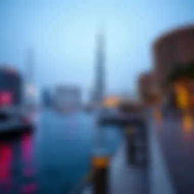 Charming Waterfront Spot for Viewing A serene waterfront viewpoint showcasing Burj Khalifa fireworks