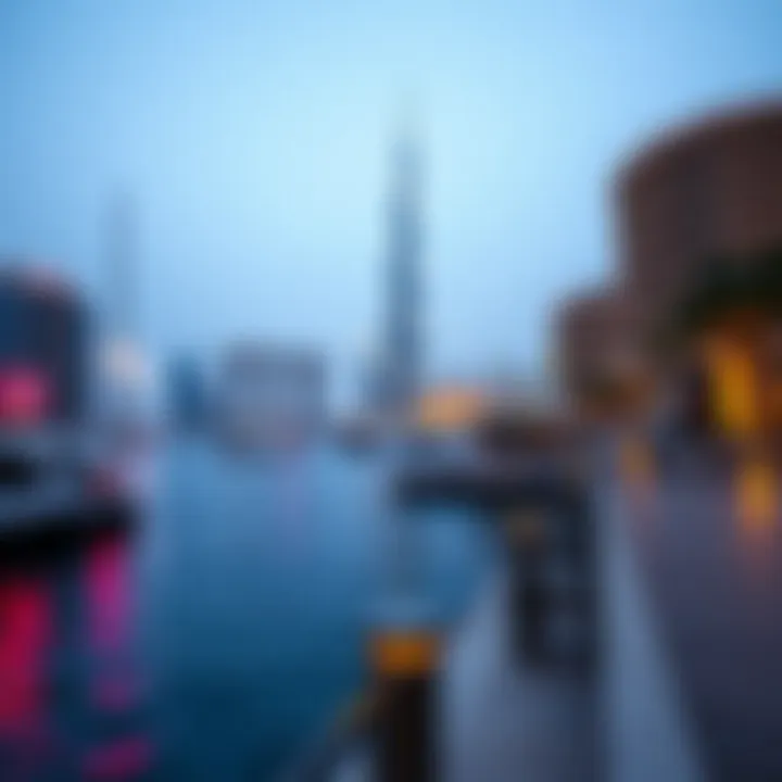 Charming Waterfront Spot for Viewing A serene waterfront viewpoint showcasing Burj Khalifa fireworks