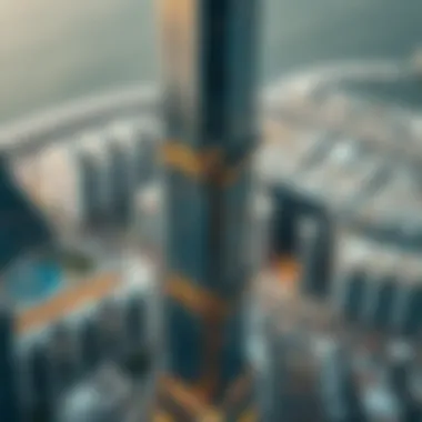 Aerial perspective highlighting the tower's urban integration