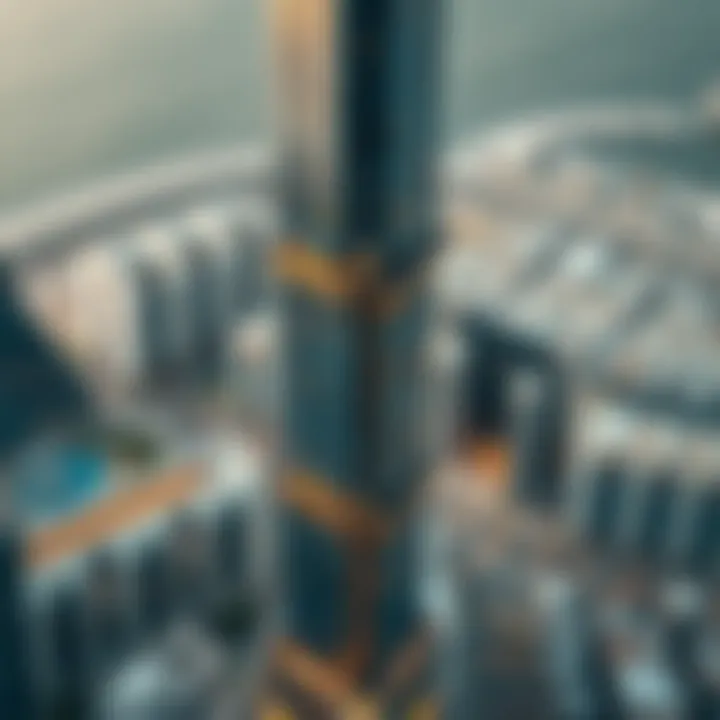 Aerial perspective highlighting the tower's urban integration
