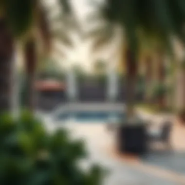 Outdoor amenities and lush landscaping at Binghatti Gardenia
