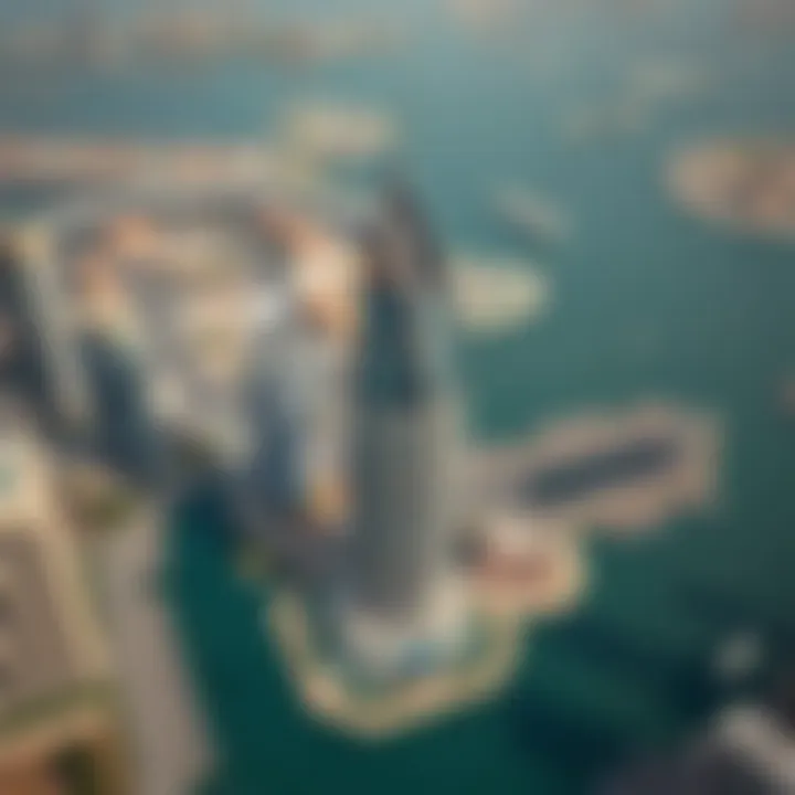 Aerial shot of Business Bay highlighting The Bay Tower and surroundings