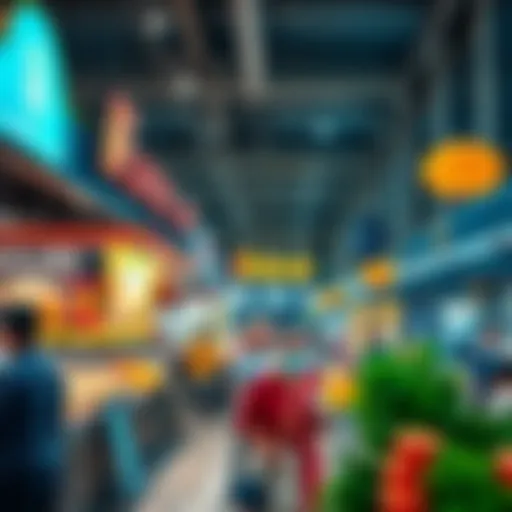 A vibrant view of diverse food stalls