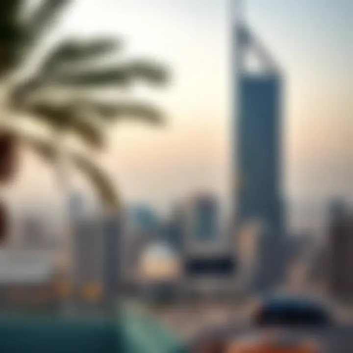 Panoramic perspective of Ara Tower against the Dubai skyline