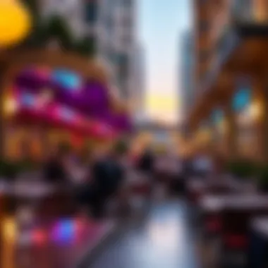 Dining Experience at City Walk Dubai Vibrant dining scene at City Walk featuring outdoor seating and elegant restaurants