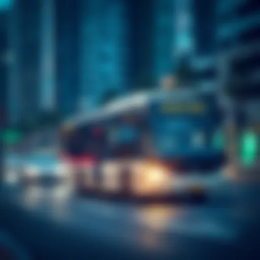 Illustration of a modern Dubai bus on the city streets