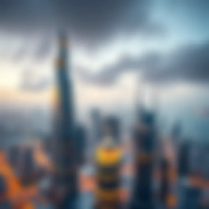 Aerial shot of Concord Tower with surrounding Dubai skyline