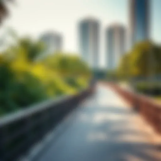 A scenic view of a cycle track in Dubai showcasing lush greenery and urban architecture