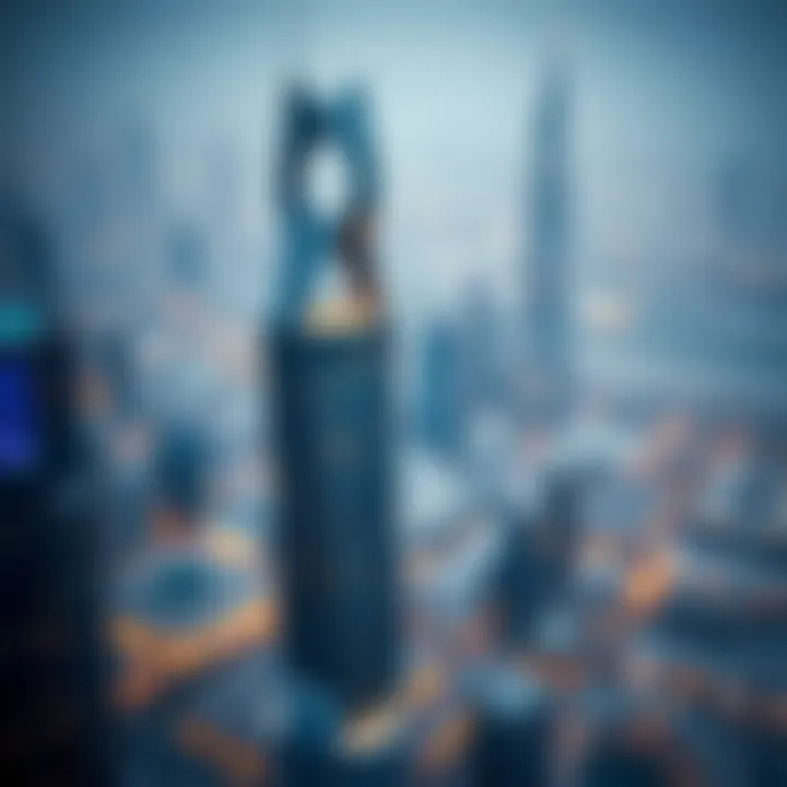 Da Vinci Tower in the Dubai Skyline Aerial view of Dubai with Da Vinci Tower highlighted