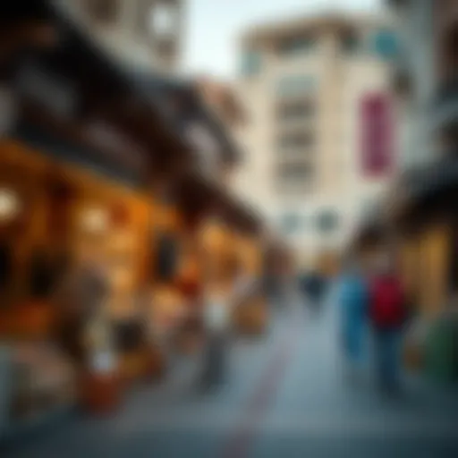 A vibrant marketplace showcasing traditional and modern architecture in Deira.