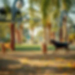 A spacious dog-friendly park in Dubai with dogs playing