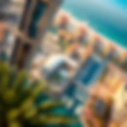 Aerial view of Dubai Festival City showcasing its vibrant architecture and waterfront.