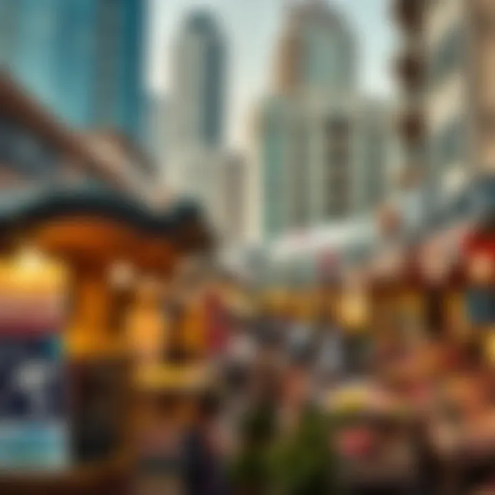 Vibrant market scene in Dubai with diverse property listings