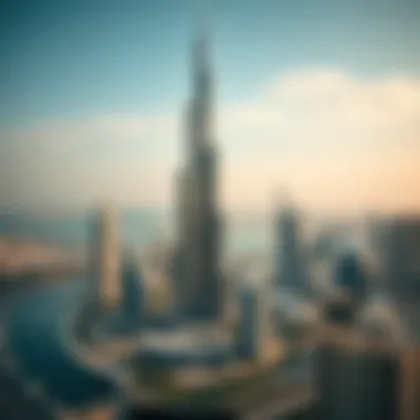 Dubai Skyline with Iconic Towers Aerial perspective of Dubai's skyline featuring the World Trade Center and Sheikh Rashid Tower