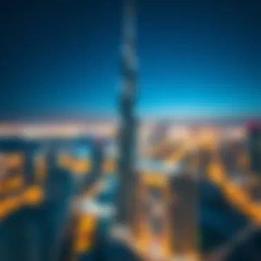 Dubai World Trade Center Tower at Night Night view of the Dubai World Trade Center Tower illuminated against the city lights