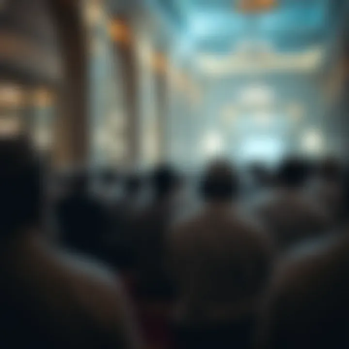 A group of attendees engaged in prayer at a Dubai venue