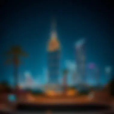 Dazzling Night: Eleganz Illuminating the Dubai Skyline Nighttime view of Eleganz illuminated in the Dubai skyline