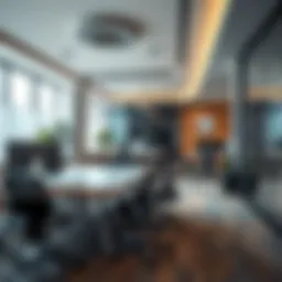 Modern office interior showcasing collaborative workspaces in Dubai