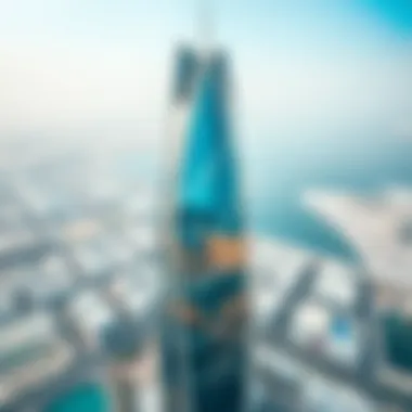 Aerial Perspective of Al Owais Tower Aerial view of Al Owais Tower showcasing its unique architectural design