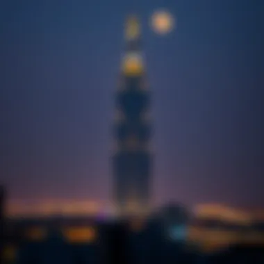 Al Owais Tower at Night Night shot of Al Owais Tower illuminated against the Dubai skyline