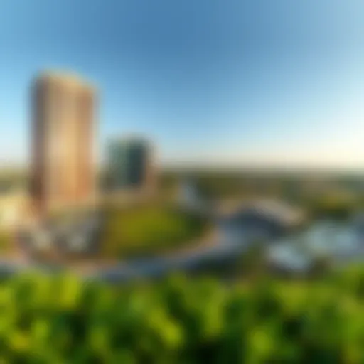 Panoramic View of Al Reem Park A panoramic view of Al Reem Park showcasing its lush greenery and modern architecture