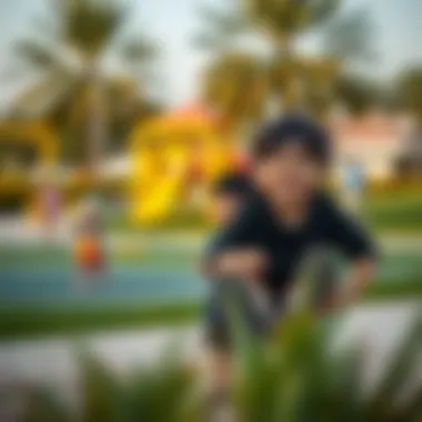 Recreational Activities in Al Reem Park Children engaging in recreational activities in Al Reem Park's playground area