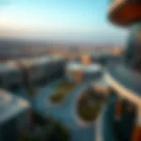 Aerial view of Al Zahia City Center showcasing its modern architecture and surrounding landscape