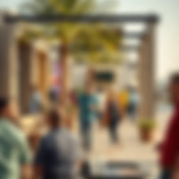 Community interactions and social spaces in Aljada Arada