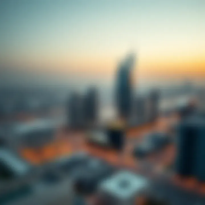 Panoramic view of Al Khaimah Building within the urban Dubai skyline