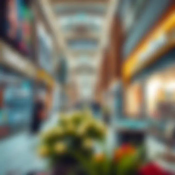 Interior shopping area filled with diverse retail shops