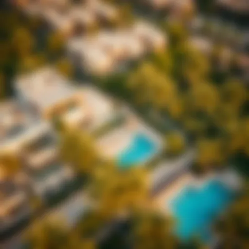 A stunning aerial view of Club Villas showcasing the luxurious architecture and lush greenery