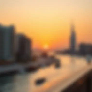 Scenic view of Dubai Creek at sunset
