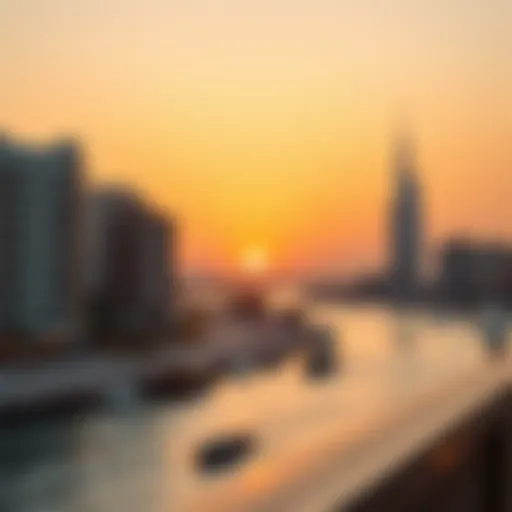 Scenic view of Dubai Creek at sunset