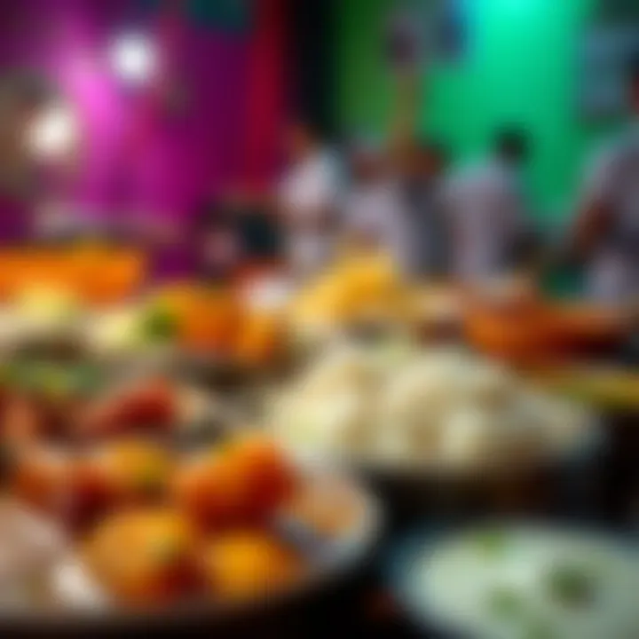 Traditional Emirati dishes in a colorful setting Close-up of traditional Emirati dishes served in a colorful setting