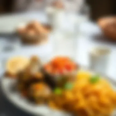 Traditional Emirati Dishes A beautifully arranged plate of traditional Emirati cuisine featuring Al Harees and Machboos