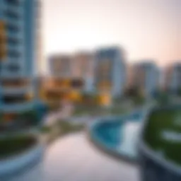 Aerial view showcasing the modern architecture of Damac Voleo